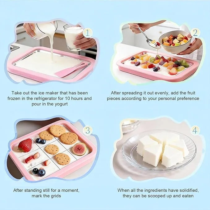 Ice Cream Roll Maker Tray – DIY Frozen Yogurt, Soft Ice Cream & Dessert Maker for Kids and Family
