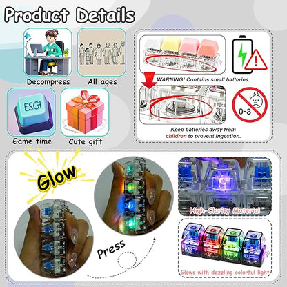 4 LED Light-Up Keyboard Button Keychain – Clickable Fidget Toy for Stress Relief & Fun