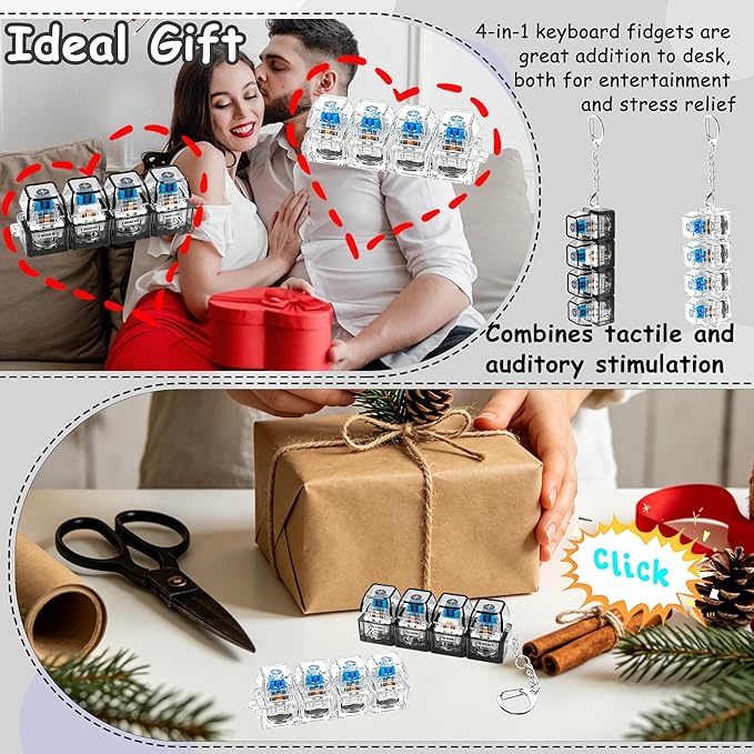 4 LED Light-Up Keyboard Button Keychain – Clickable Fidget Toy for Stress Relief & Fun